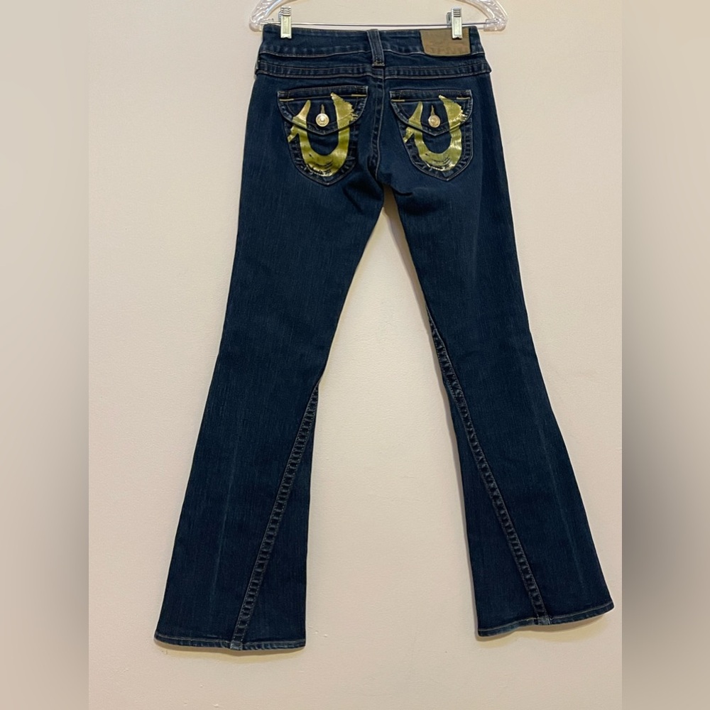 True Religion Denim Jeans Women's Dark Blue Straight Leg Flap Back Pockets